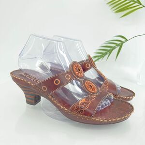 Spring Step Women's Biarra Sandal Size 39 8 Brown Heel Slip On Artsy Boho Shoes